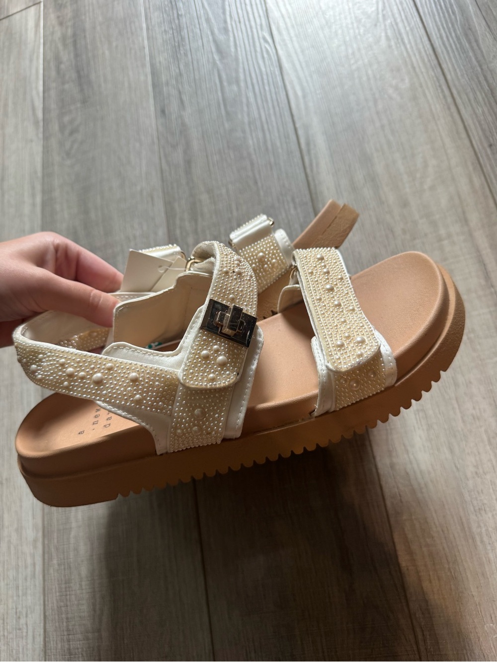 Target Cream Pearl-Embellished Platform Sandals